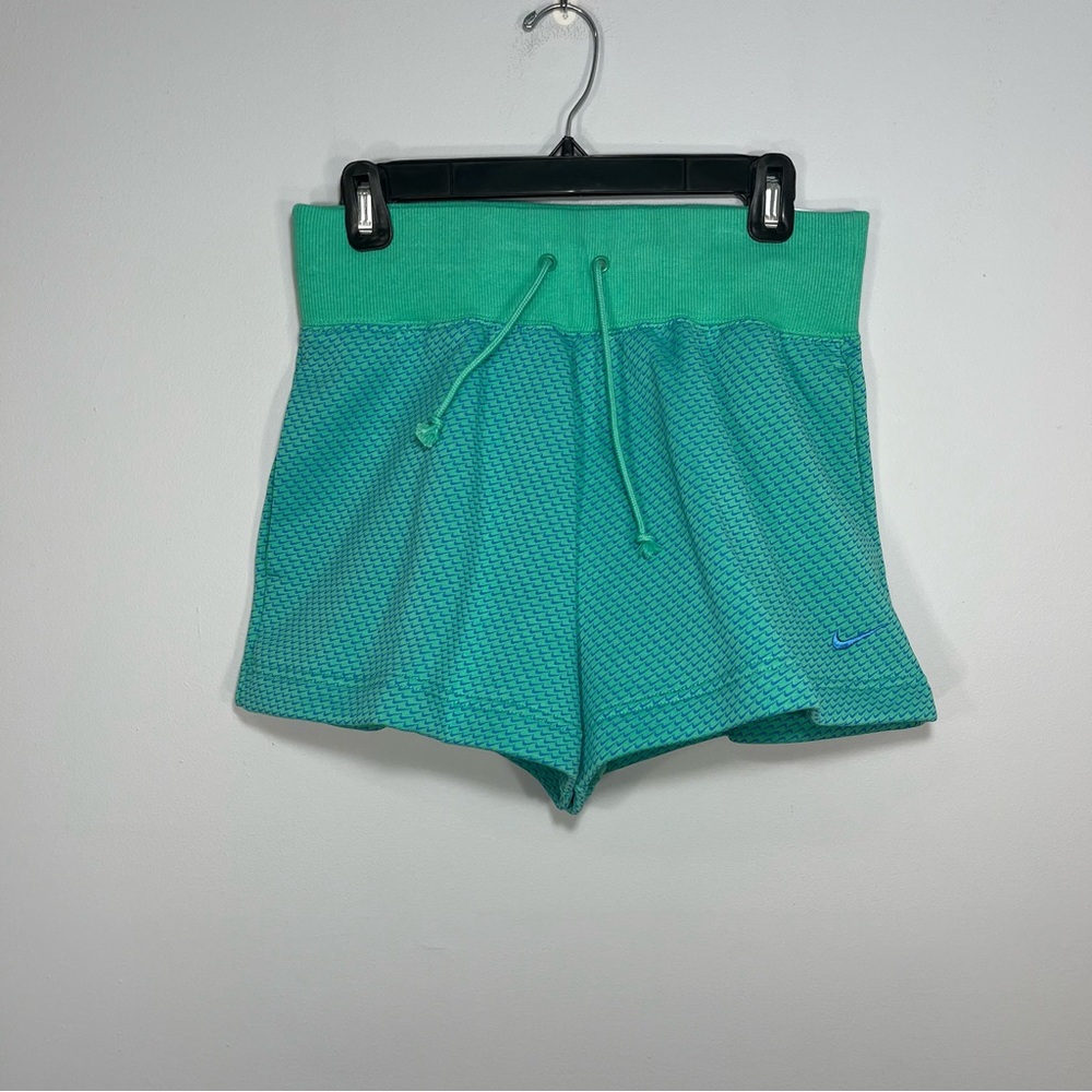 NEW Nike Sweat Shorts Womens Small Green Blue Fleece High Rise Loose Fit AOP
